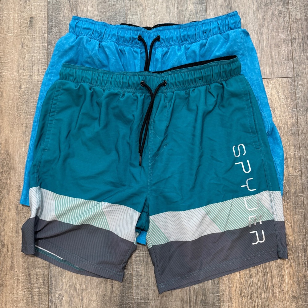 2 Pair Bundle Spyder Men's Swim Trunks Board Shorts XL Blue Teal Green Beach
